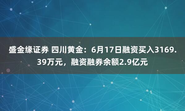 盛金缘证券 四川黄金：6月17日融资买入3169.39万元，融资融券余额2.9亿元